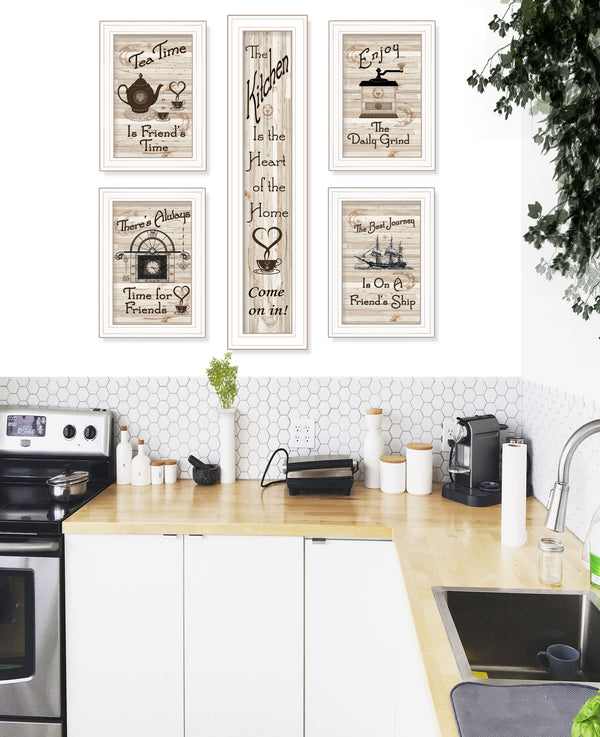 English Elm "kitchen Friendship Five Piece Framed Wall Art Set Rustic Decor for Dining Nooks B06787802