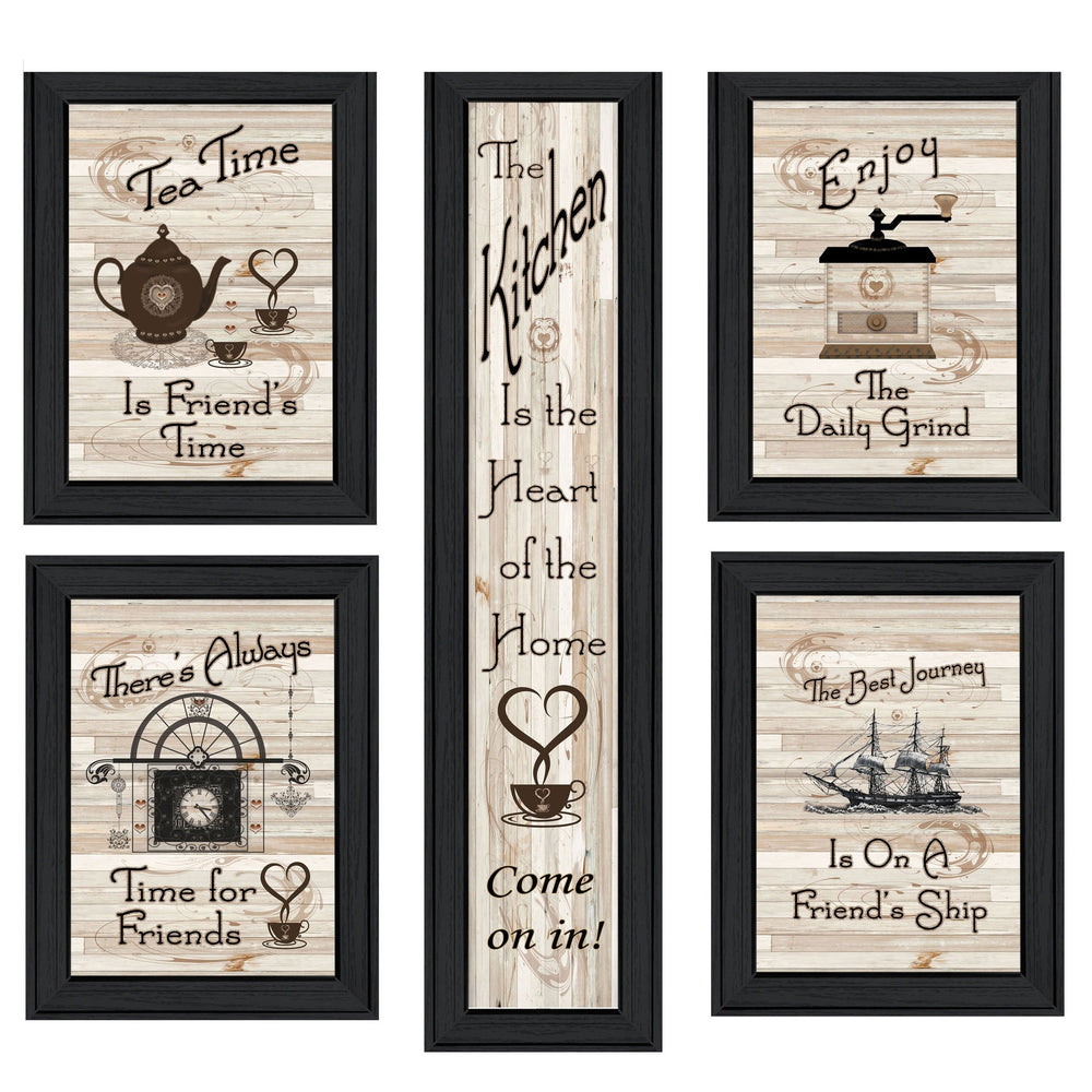 English Elm "kitchen Friendship Five Piece Framed Vignette Set with Matte Black Wood Gallery Wall Art B06787049