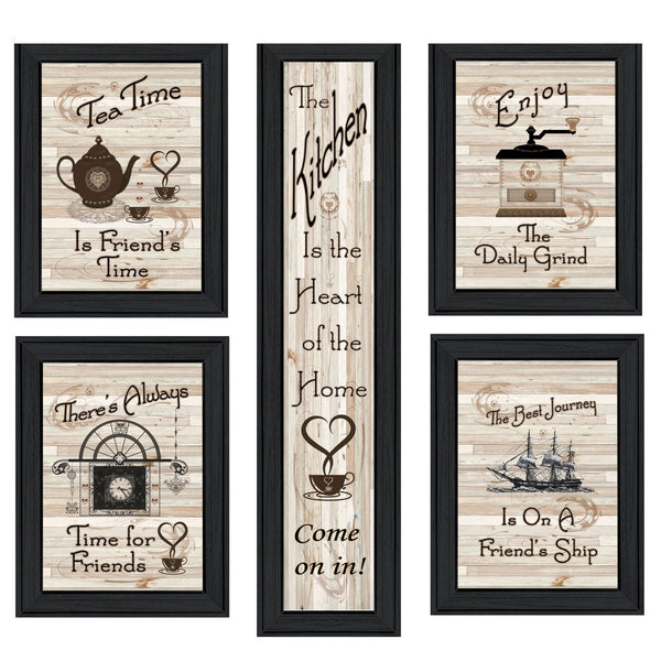 English Elm "kitchen Friendship Five Piece Framed Vignette Set with Matte Black Wood Gallery Wall Art B06787049