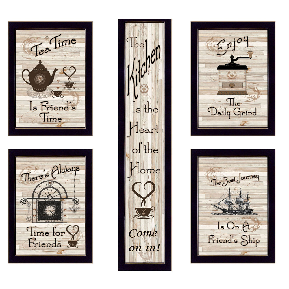 English Elm "kitchen Friendship" Vertical 5-piece Framed Vignette Set with Matte Black Wood Panels B06787050