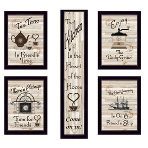 English Elm "kitchen Friendship" Vertical 5-piece Framed Vignette Set with Matte Black Wood Panels B06787050