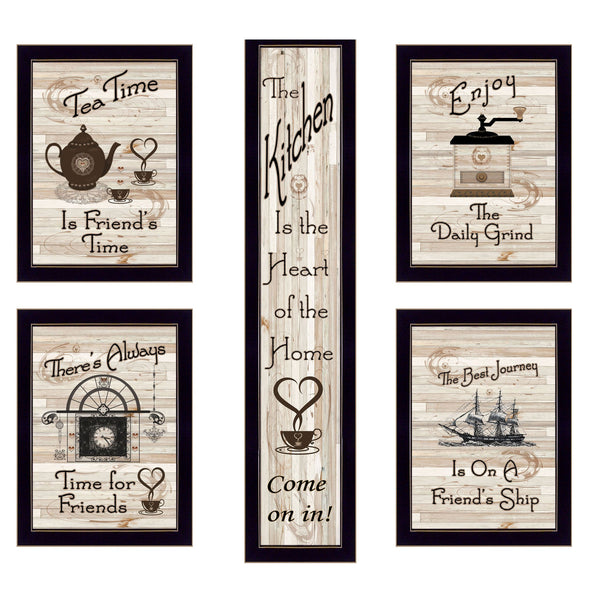 English Elm "kitchen Friendship" Vertical 5-piece Framed Vignette Set with Matte Black Wood Panels B06787050