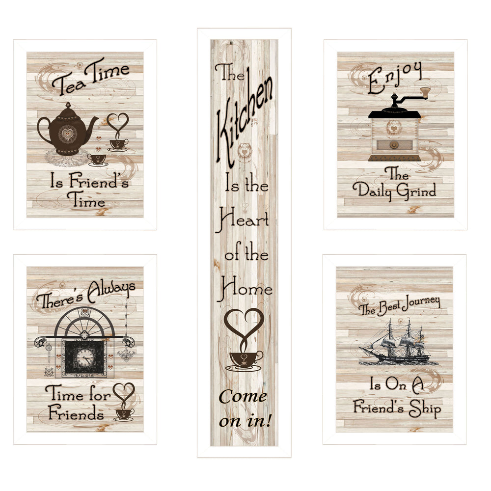 English Elm "kitchen Themed Five Piece Wall Art Set White Framed Gallery Vignette for Dining Spaces B06787051