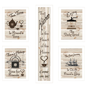 English Elm "kitchen Themed Five Piece Wall Art Set White Framed Gallery Vignette for Dining Spaces B06787051