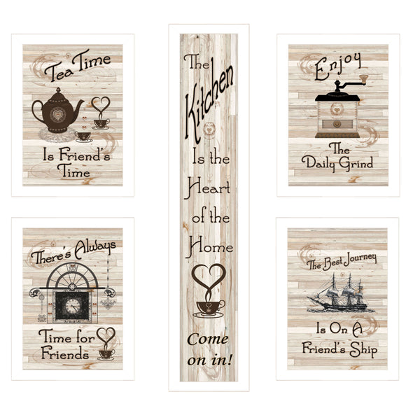 English Elm "kitchen Themed Five Piece Wall Art Set White Framed Gallery Vignette for Dining Spaces B06787051