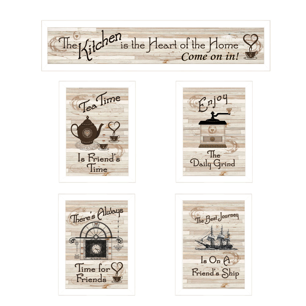 English Elm "kitchen Friendship Five Piece Vignette White Framed Wall Art for Farmhouse Decor B06787055