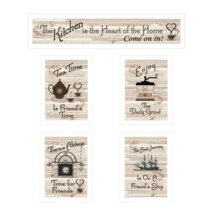 English Elm "kitchen Friendship Five Piece Vignette White Framed Wall Art for Farmhouse Decor B06787055