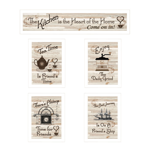 English Elm "kitchen Friendship Five Piece Vignette White Framed Wall Art for Farmhouse Decor B06787055