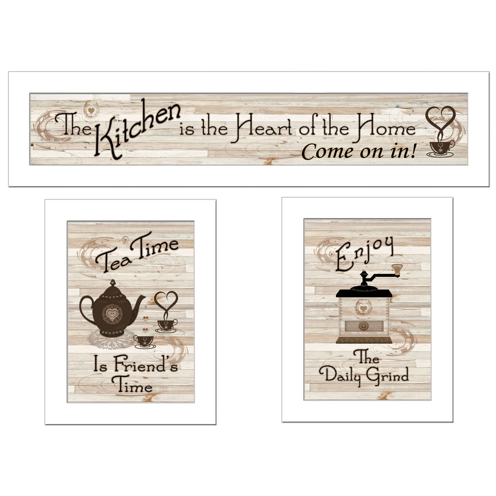 English Elm "kitchen Friendship Framed Wall Art 3 Piece Set White Gallery Vignette Dining Decor B06787057