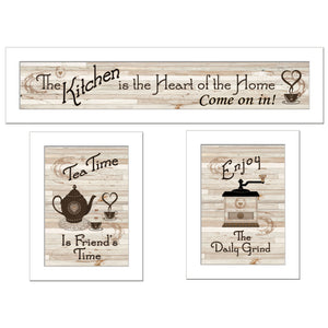 English Elm "kitchen Friendship Framed Wall Art 3 Piece Set White Gallery Vignette Dining Decor B06787057