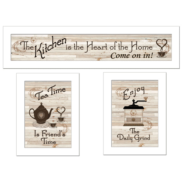 English Elm "kitchen Friendship Framed Wall Art 3 Piece Set White Gallery Vignette Dining Decor B06787057