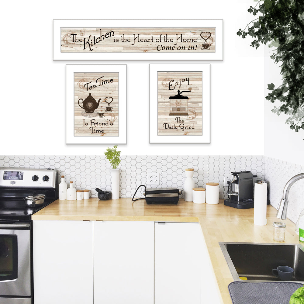 English Elm "kitchen Friendship Framed Wall Art 3 Piece Set White Gallery Vignette Dining Decor B06787057