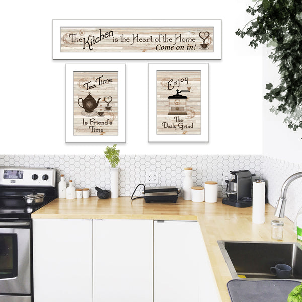 English Elm "kitchen Friendship Framed Wall Art 3 Piece Set White Gallery Vignette Dining Decor B06787057