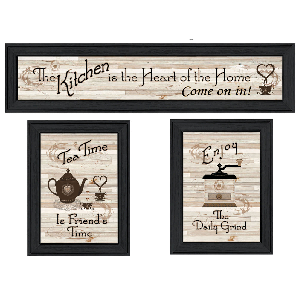 English Elm "kitchen Triptych Framed Wall Art Set Three Panels Black Matte Dining Room Decor B06788726