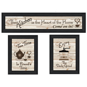 English Elm "kitchen Triptych Framed Wall Art Set Three Panels Black Matte Dining Room Decor B06788726