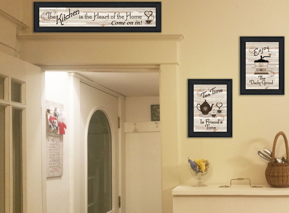 English Elm "kitchen Triptych Framed Wall Art Set Three Panels Black Matte Dining Room Decor B06788726