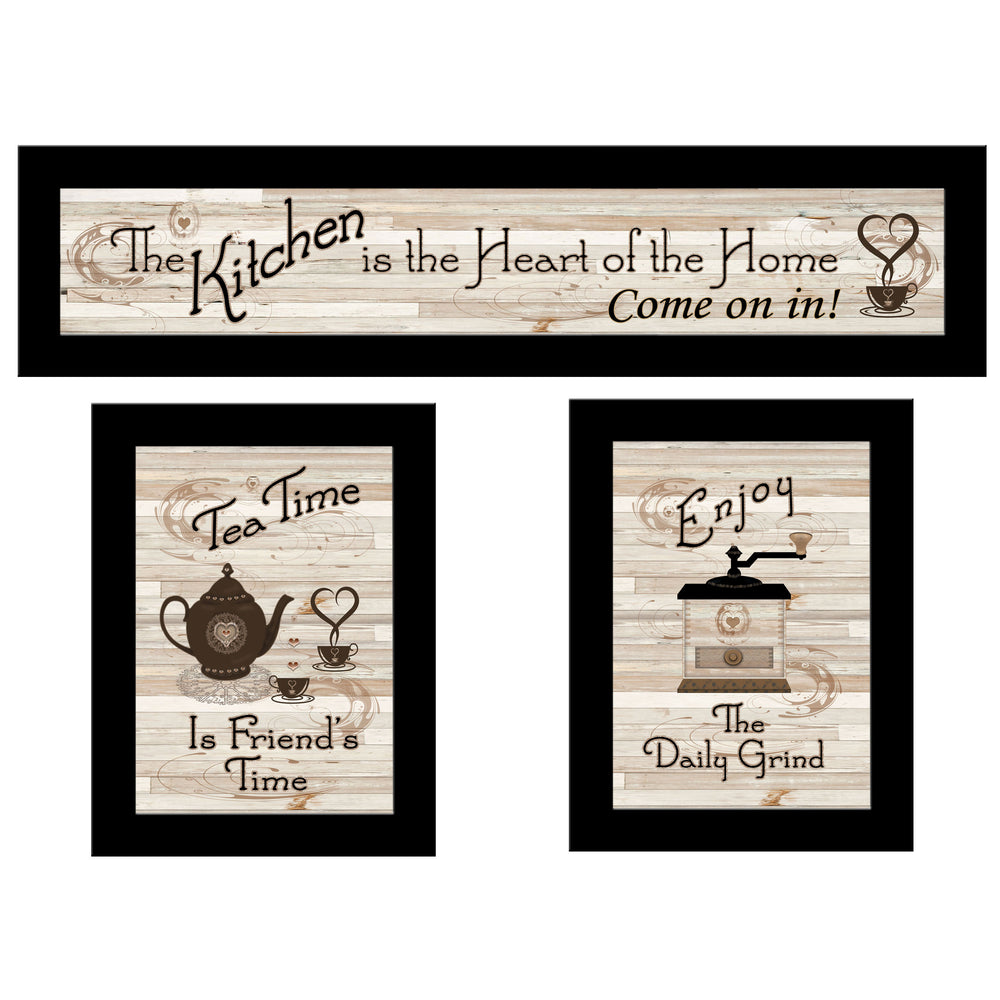 English Elm "kitchen Themed 3 Piece Framed Wall Art Set with Matte Black Wood Frames Ready to Hang B06787058