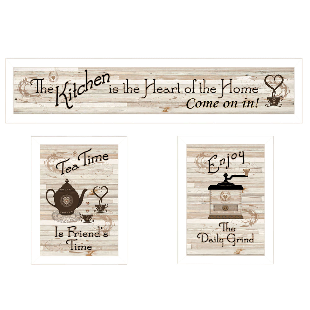 English Elm "kitchen Friendship Vignette Three Piece Framed Wall Art Set for Dining and Home Decor B06787059
