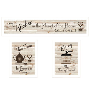 English Elm "kitchen Friendship Vignette Three Piece Framed Wall Art Set for Dining and Home Decor B06787059