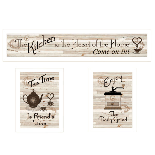 English Elm "kitchen Friendship Vignette Three Piece Framed Wall Art Set for Dining and Home Decor B06787059