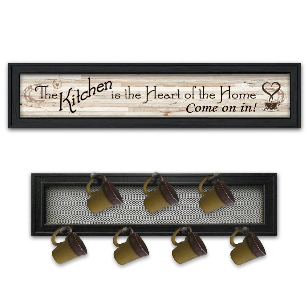 English Elm "the Kitchen Vignette" Typographic Mug Rack Wall Art Black Framed Wooden 7-peg Set B06787061
