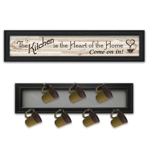 English Elm "the Kitchen Vignette" Typographic Mug Rack Wall Art Black Framed Wooden 7-peg Set B06787061