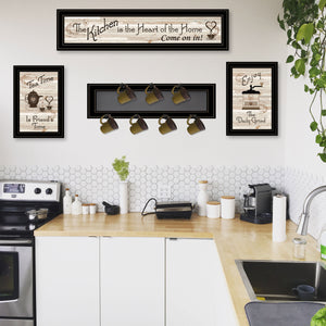 English Elm "kitchen" Collection Framed Wall Art Set with 7-peg Mug Rack in Black Wood B06787807