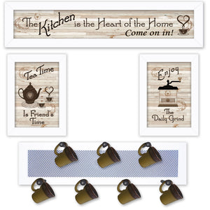 English Elm "kitchen Wall Mug Rack 4 Piece Vignette Set White Frame Farmhouse Coffee Station B06787071