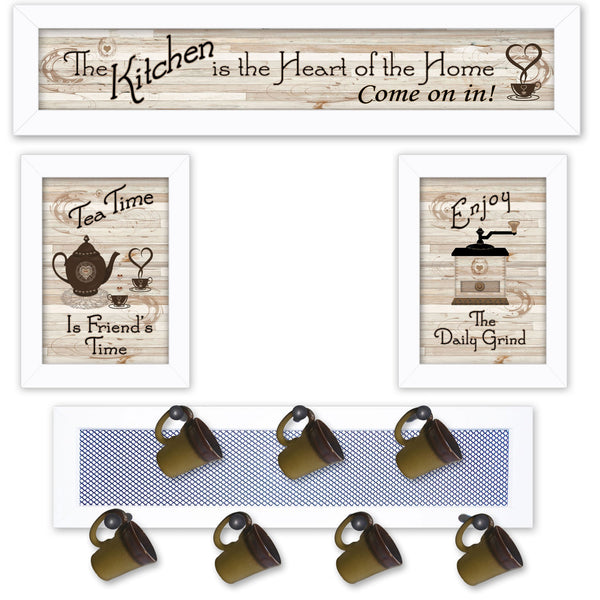 English Elm "kitchen Wall Mug Rack 4 Piece Vignette Set White Frame Farmhouse Coffee Station B06787071