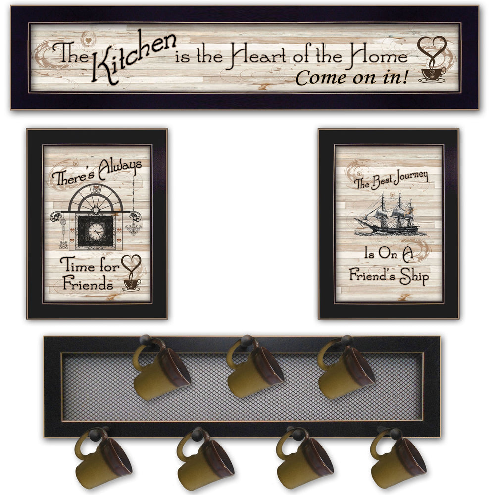 English Elm "kitchen Culinary Art Panel with 7 Peg Mug Rack Handcrafted Wood Black Frame Wall Decor B06787078