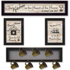 English Elm "kitchen Culinary Art Panel with 7 Peg Mug Rack Handcrafted Wood Black Frame Wall Decor B06787078