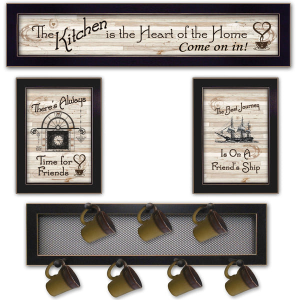 English Elm "kitchen Culinary Art Panel with 7 Peg Mug Rack Handcrafted Wood Black Frame Wall Decor B06787078