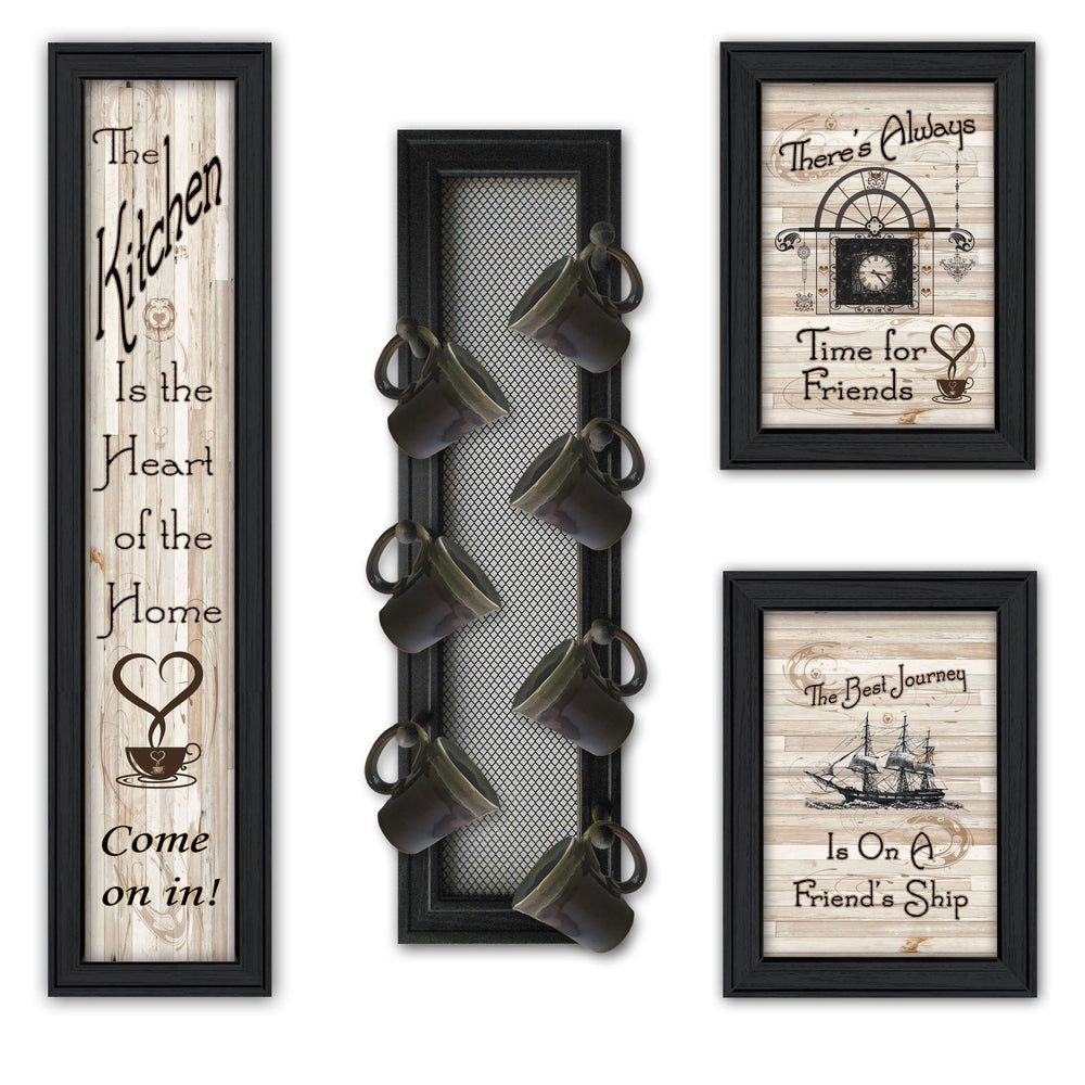 English Elm "kitchen Collection Vii" Framed Art Set with Mug Rack Wood Wall Display B06787081