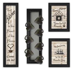 English Elm "kitchen Collection Vii" Framed Art Set with Mug Rack Wood Wall Display B06787081
