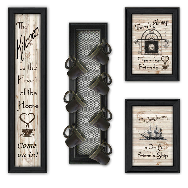 English Elm "kitchen Collection Vii" Framed Art Set with Mug Rack Wood Wall Display B06787081