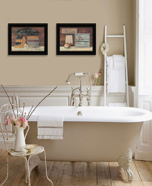 English Elm "hot Bath" Pam Britton 2 Piece Framed Wall Art Set for Bathroom Gallery Decor B06787811