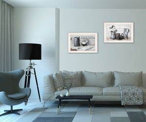 English Elm "soap / Floral" Botanical Diptych Wall Art Set with White Frames for Bath or Powder Room B06787097