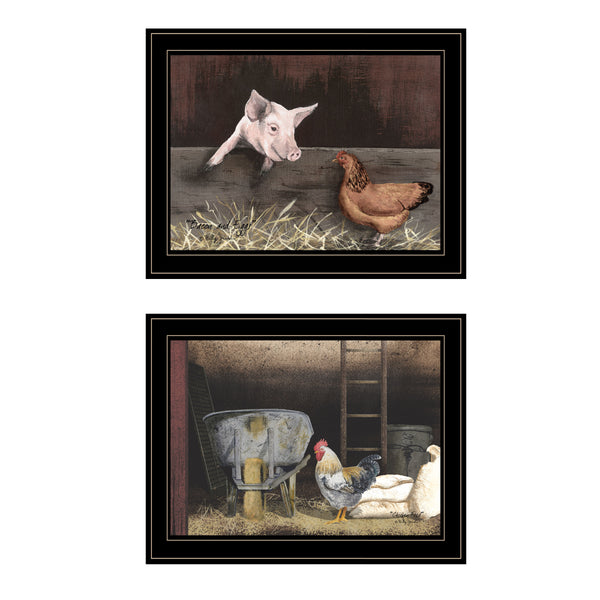 English Elm "bacon & Eggs" Billy Jacobs 2-piece Americana Wall Art Set with Matte Black Frame B06787108