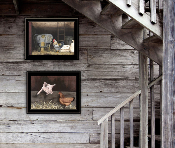 English Elm "bacon & Eggs" Billy Jacobs 2-piece Americana Wall Art Set with Matte Black Frame B06787108