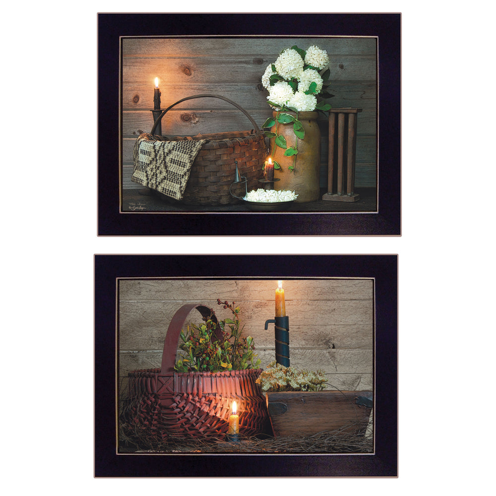 English Elm "white and Red Baskets" Two Panel Art Set by Susie Boyer Matte Black Wood Frames B06787113