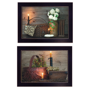 English Elm "white and Red Baskets" Two Panel Art Set by Susie Boyer Matte Black Wood Frames B06787113