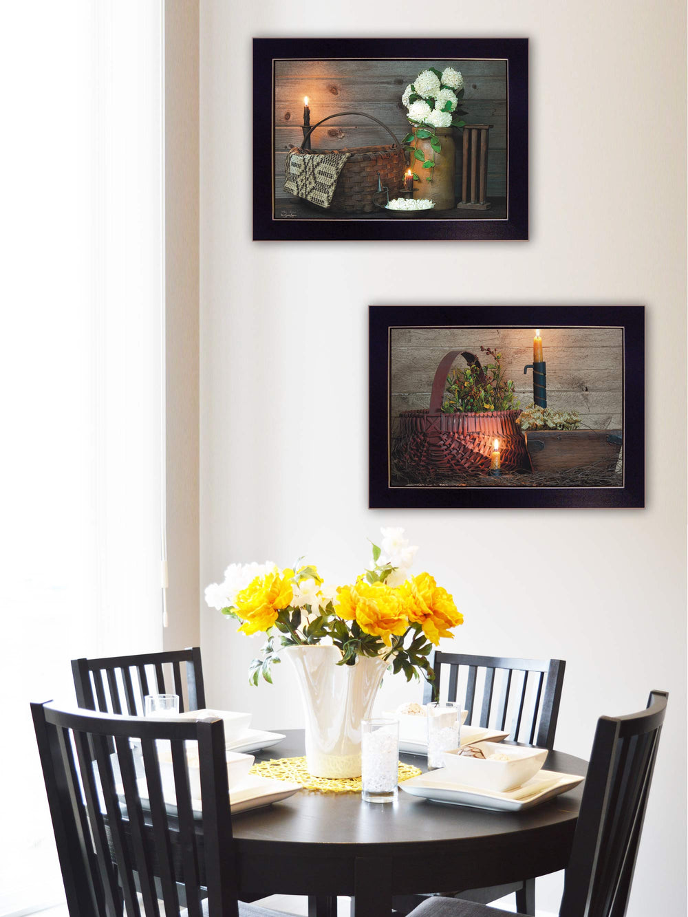 English Elm "white and Red Baskets" Two Panel Art Set by Susie Boyer Matte Black Wood Frames B06787113