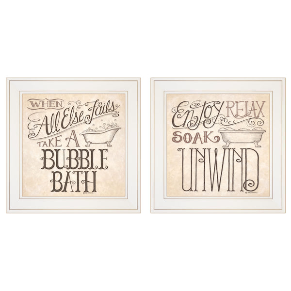 English Elm "soak & Unwind" Deb Strain Two Piece Framed Art Set for Spa Inspired Bathroom Walls B06787126