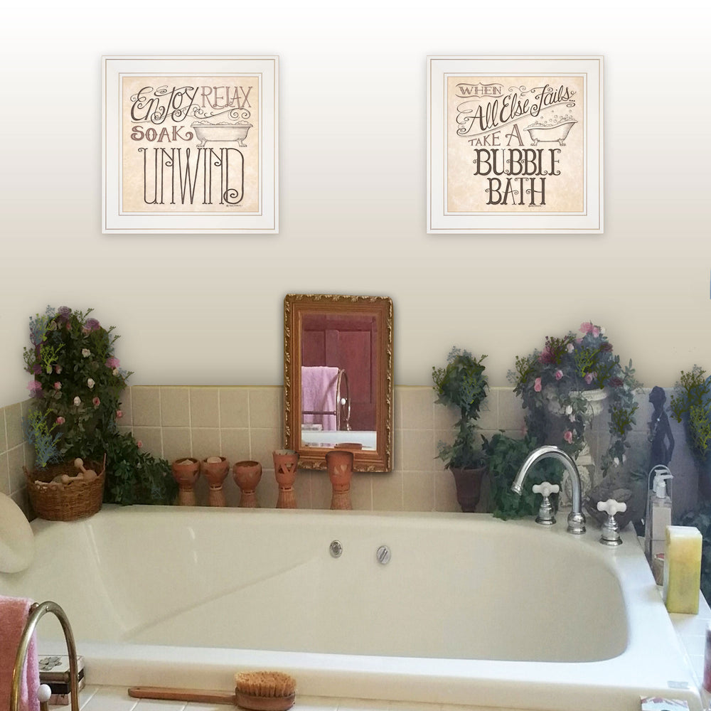 English Elm "soak & Unwind" Deb Strain Two Piece Framed Art Set for Spa Inspired Bathroom Walls B06787126