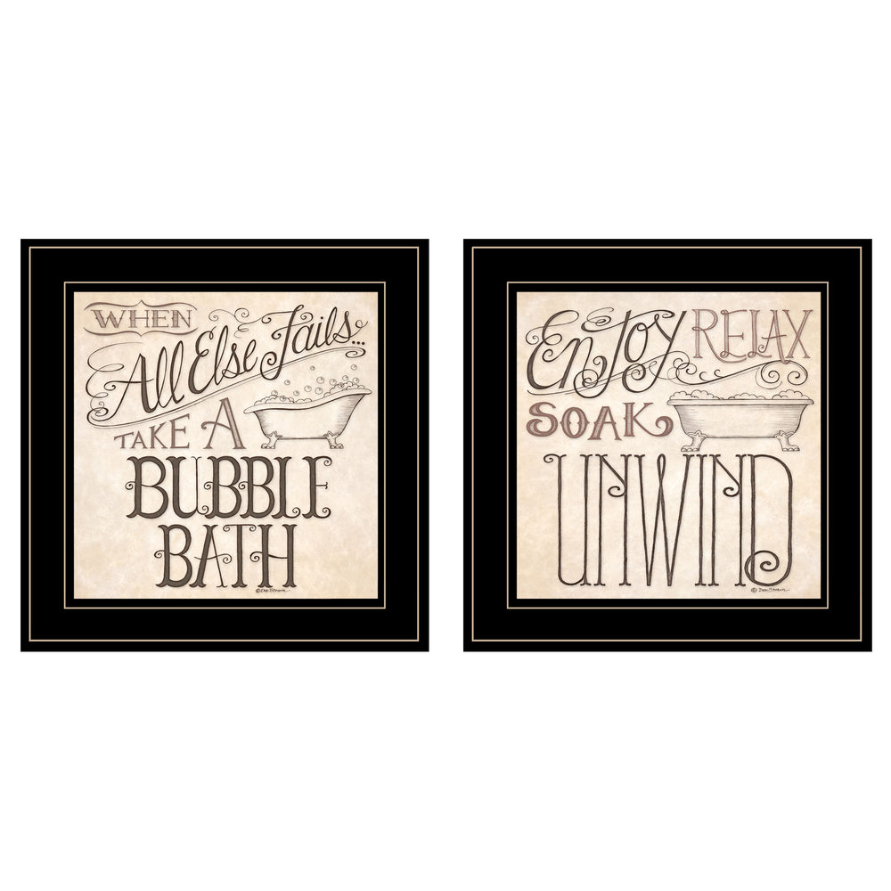 English Elm "soak & Unwind" Deb Strain 2-piece Canvas Art Set with Matte Black Wood Frame B06787127