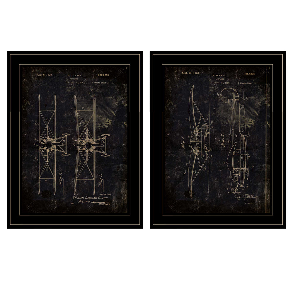 English Elm "airplane Patent Art Two Piece Framed Set Aviation Prints for Home Office Gallery Wall B06787164