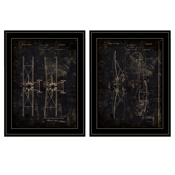 English Elm "airplane Patent Art Two Piece Framed Set Aviation Prints for Home Office Gallery Wall B06787164