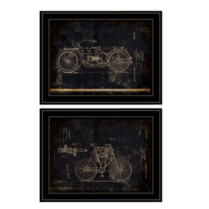 English Elm "motor Bike Patent Vintage Drawing 2-piece Wall Art Set with Matte Black Wood Frames B06787166