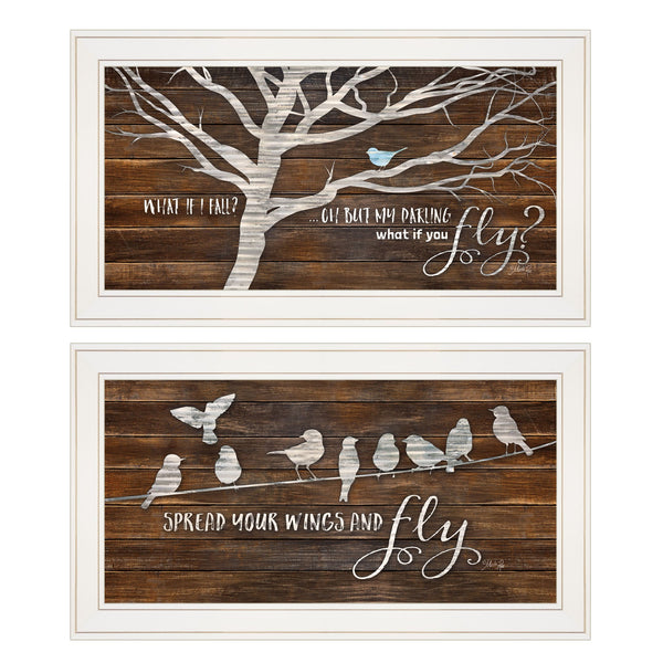 English Elm "spread Your Wings" Marla Rae Two Panel Wall Art Set with White Frames for Any Room B06787232