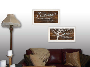 English Elm "spread Your Wings" Marla Rae Two Panel Wall Art Set with White Frames for Any Room B06787232